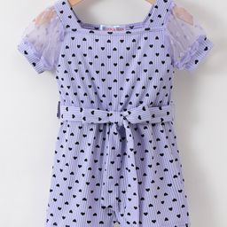 Kookie Kids Half Sleeves Jumpsuit with Heart Print - Purple-image-22