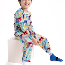 Babyhug Disney Single Jersey Knit Full Sleeves Mickey Mouse Family Printed Night Suit - Multicolour-picture-41