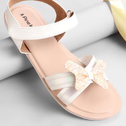 Pine Kids Solid Colored Velcro Closure Party Sandals with Bow - Golden-image-22