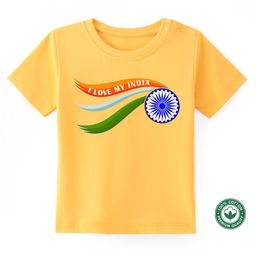 BLUSHES 100% Cotton Independence Day Theme Half Sleeves I Love My India Text Printed Tee - Yellow-image-50