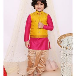 KID1 Full Sleeves Solid Kurta With Attached Jacket & Dhoti -  Yellow & Pink-image-9