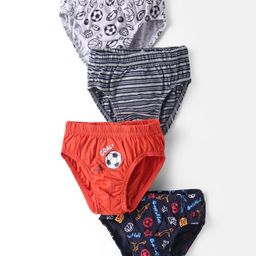 Bodycare Cotton Knit Briefs With Football Print Pack of 4 - Grey Red & Navy Blue-image-66
