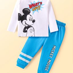 Babyhug Disney Single Jersey Knit Full Sleeves Night Suit with Mickey Mouse Graphics - Blue & White-picture-29