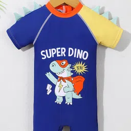 Babyhug Half Sleeves Legged Swimsuit withDino Print - Navy Blue-picture-44