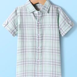 JASH KIDS Cotton Woven Half Sleeves Chekered Shirt - Green-image-28