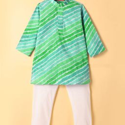 Exclusive from JaipurCotton Woven Full Sleeves Leheriya Printed Kurta Pyjama Set - Green-image-19