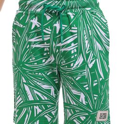 Pine Kids Looper Knit Above Knee Length Shorts With Leaf Print - Green-image-36