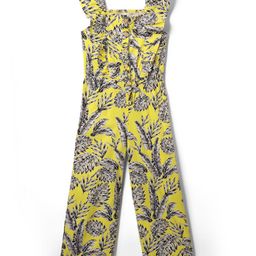 Kookie Kids Cotton Woven Frill Sleeves Jumpsuit with Leaves Print - Yellow-image-45