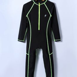 Bosky Full Raglan Sleeves Legged Swimsuit - Black-image-0