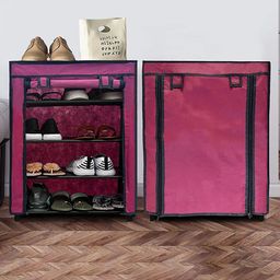 Urban Choice 4-Shelves Modular Metal Shoe Rack With Maroon Cover - Perfect for Entryway & Closet Storage-image-86