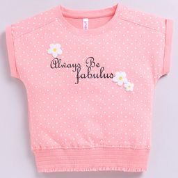 giniekids Cotton Sleeveless Polka Dots & Floral Puff Printed Top - Peach-image-65