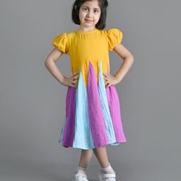 Nature Nook Kids Cotton Woven Half Puffed Sleeves Cut & Sew Dress - Multi Colour-image-22