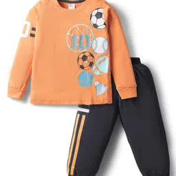 Taeko Single Jersey Knit Full Sleeves T-Shirt & Lounge Pant Set with Sport Theme Print - Orange-picture-20