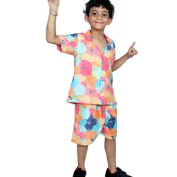 Tilism Knit Half Sleeves Floral Printed Coordinating Shirt & Shorts Night Suit Set - Multi Colour-picture-25