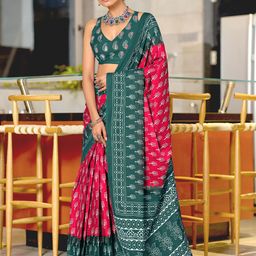 Panzora Floral Mulmul Cotton Ready to Wear Block Printed Saree-picture-30