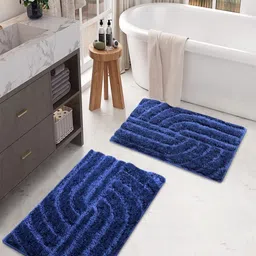 LUXEHOME INTERNATIONAL Navy Blue Set Of 2 Patterned 220 GSM Anti-Skid Bath Rug-12