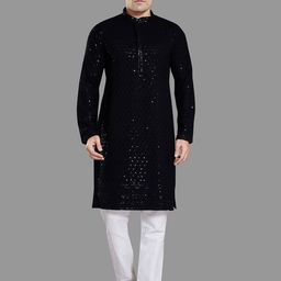 DIVISIVE Men Ethnic Motifs Embroidered Regular Sequinned Kurta with Pyjamas-7