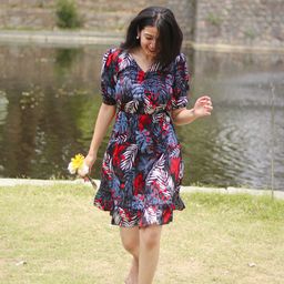DressBerry Floral Print Flutter Sleeve Crepe Fit & Flare Dress-picture-10