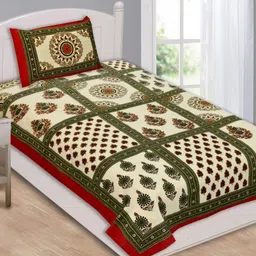 LIVING ROOTS Single Size Jaipur Block Printed Cotton Bedsheet With 1 Pillow Covers-picture-12
