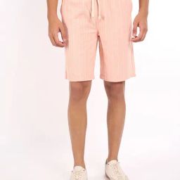 7 Alt By Pantaloons Peach Cotton Relaxed Fit Striped Shorts-picture-22