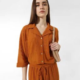 Only Rust Cotton Relaxed Fit Shirt-36