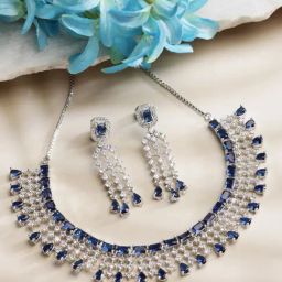 Zeneme Rhodium Plated AD Studded Jewellery Set-image-42