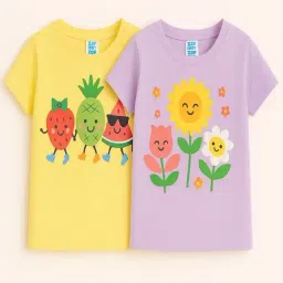 Zip Zap Zoop Girls Yellow & Purple Cotton T-Shirt - Pack of 2-picture-45