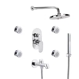Aquieen Cuff 203.2 mm (8 Inch) Brass Silver Wall Mount Shower Set, AQN 291-22