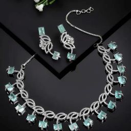 Zeneme Rhodium Plated AD Stone Studded Jewellery Set-image-66