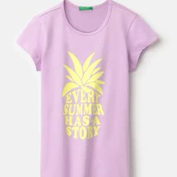 United Colors of Benetton Girls Lavender Cotton Printed T-Shirt-image-64