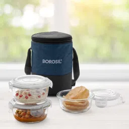 Borosil Elite Round Glass Lunch Box Set of 3 (Transparent, 400 ml) image 2