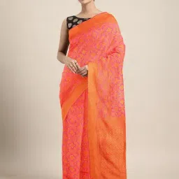 LADUSAA Pink & Yellow Woven Saree With Unstitched Blouse-picture-27