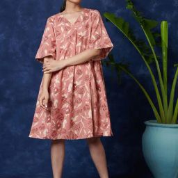 Fabindia Pink Printed A-Line Dress-image-34