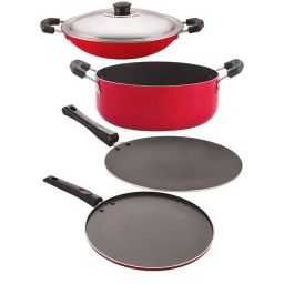 Nirlon Non-Stick Red Aluminium Cookware Set of 4-Pieces-image-8