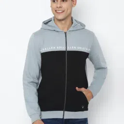 Allen Solly Grey Regular Fit Colour Block Hooded SweatShirt-image-56