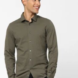 celio Celio* Olive Green Cotton Regular Fit Shirts-picture-39