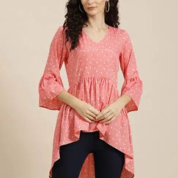 Qurvii Baby Pink Printed High-Low Top-image-16