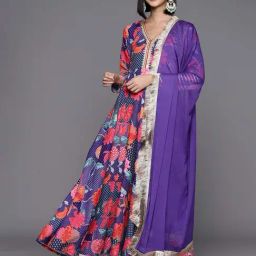 Varanga Purple Floral Print Anarkali Kurta-27