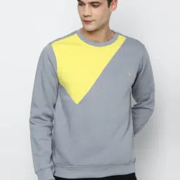 Allen Solly Grey & Yellow Cotton Regular Fit Colour Block SweatShirt-image-19