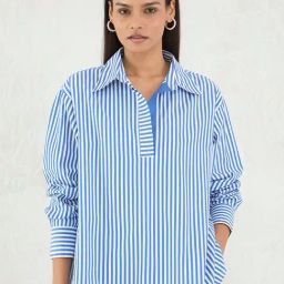 FEMMELLA Navy Blue Relaxed Fit Striped Casual Shirt-image-8