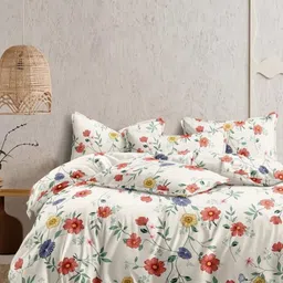 CHICERY White & Red Cotton Floral AC Room 200 GSM Double Bed Comforter-image-85
