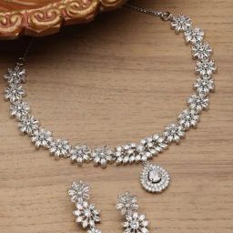 Zeneme Rhodium Plated AD Studded Jewellery Set-image-12