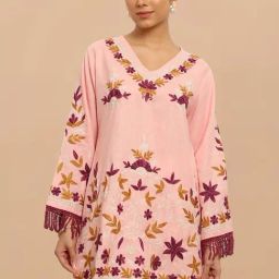 House of Kari Pink Falak Kashmiri Short Kurta-image-42