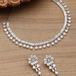 Zeneme Rhodium Plated AD Stone Studded Jewellery Set-35