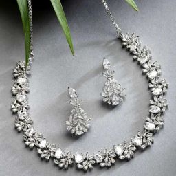 Zeneme Rhodium Plated AD Studded Jewellery Set-image-15