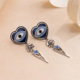 Voylla Silver Boho Tribe Nomadic Hearts Eye Oxidised Drop Earrings-picture-6