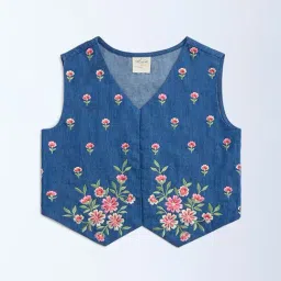Utsa Kids by Westside Dark Blue Floral Embroidered Denim Vest Top-picture-23