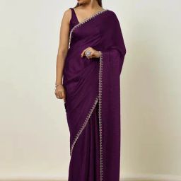 Soch Wine Embellished Saree With Unstitched Blouse-image-43