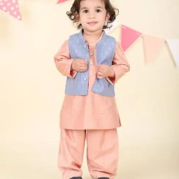 Fabindia Boys Peach Self Design Kurta Set-image-47