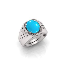 todani jems 11.25 Ratti Turquoise Stone Original Certified Firoja Gemstone Silver Plated | Adjustable Ring-picture-28